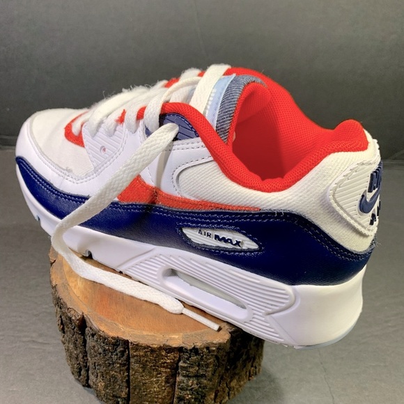 Nike Air Max 90 Youth White Red Blue Sneakers Shoe Size- 3Y